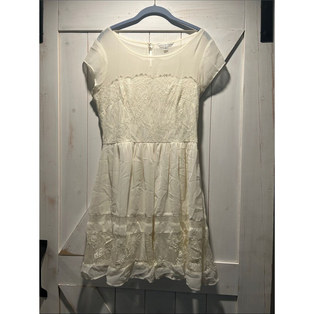 American Eagle Outfitters Cream Lace-Detail Sheer Top Dress Size 10 Bridal